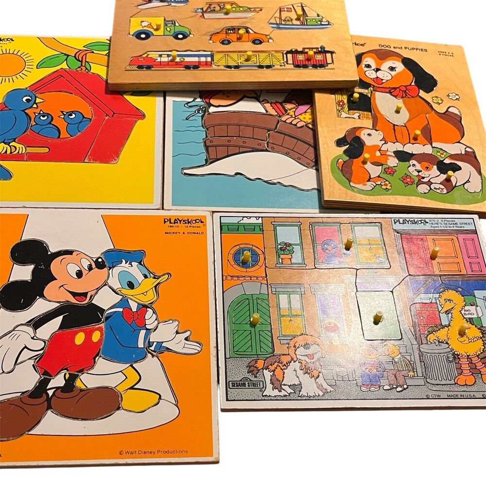 Vintage Playskool Fisher-Price Wooden Puzzle Lot Disney Sesame Street 1971 - 80s